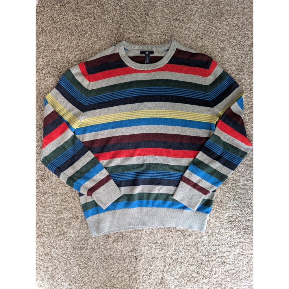 Gap Crazy Stripe Sweater Mens M Gray Multi Color 100% Cotton Holiday 2017